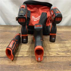 AS IS M12 12V Lithium-Ion Cordless 4-Tool Combo Kit with (2) Compact 1.5Ah Batteries and Charger