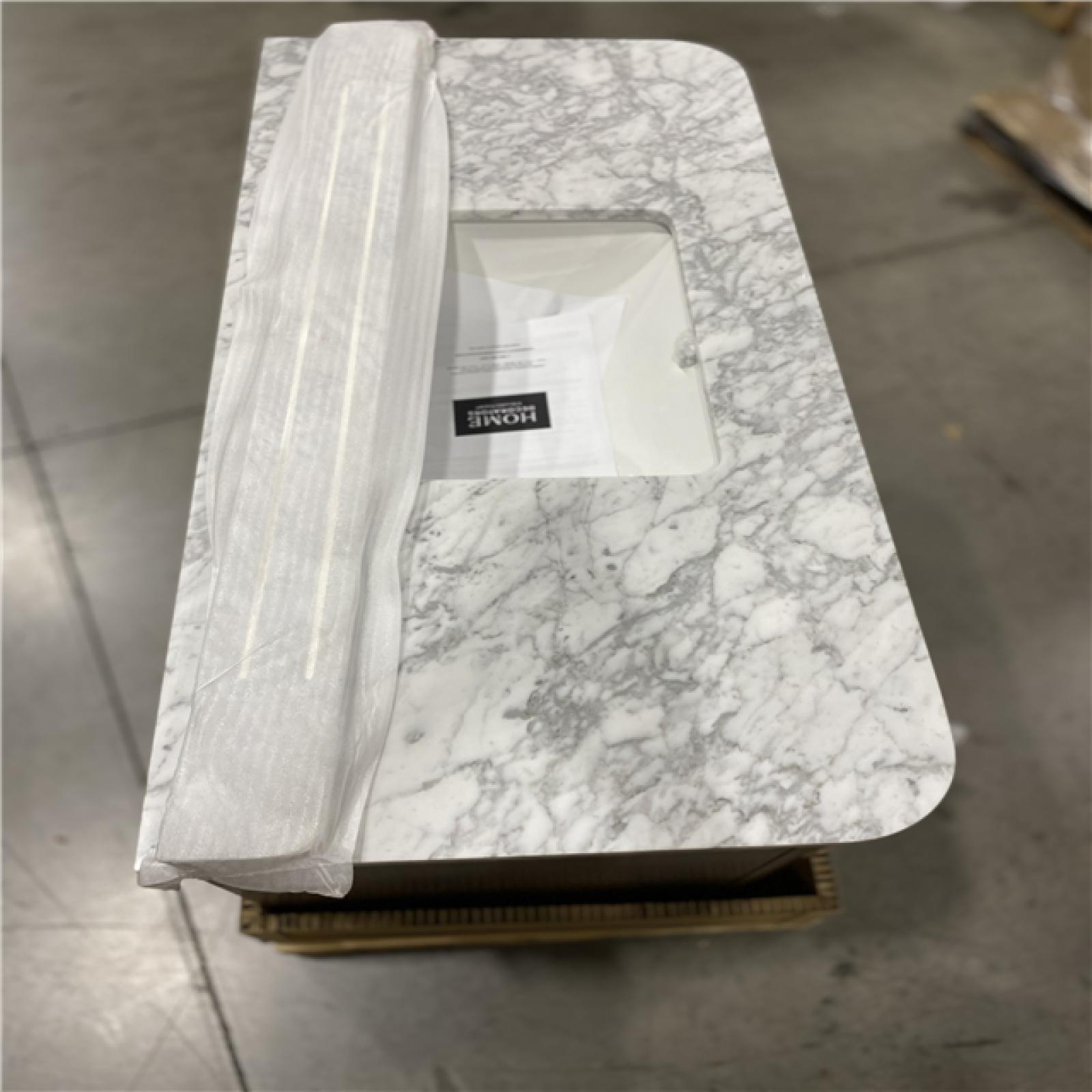 DALLAS LOCATION - Home Decorators Collection Collette 48 in. Single Sink Cinnamon Oak Bath Vanity with White Carrara Marble Top (Assembled)