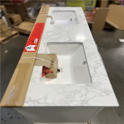 DALLAS LOCATION -  Home Decorators Collection Doveton 60 in. Double Sink Freestanding White Bath Vanity with White Engineered Marble Top
