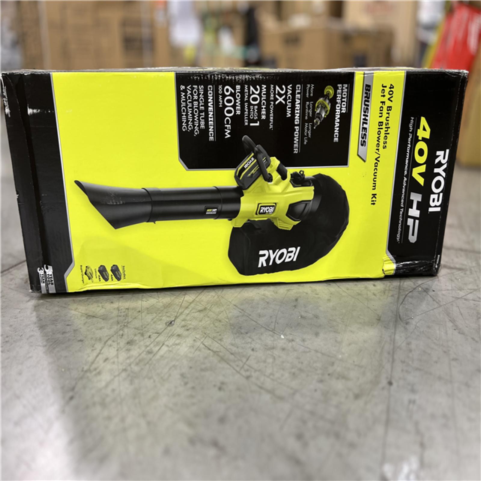 LIKE NEW! - RYOBI 40V HP Brushless 100 MPH 600 CFM Cordless Leaf Blower/Mulcher/Vacuum with (2) 4.0 Ah Batteries and Charger