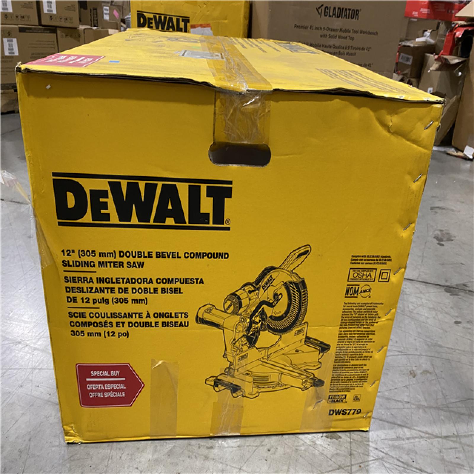 DALLAS LOCATION - DEWALT 15 Amp Corded 12 in. Double Bevel Sliding Compound Miter Saw, Blade Wrench and Material Clamp