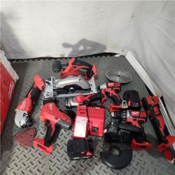 Houston location AS-IS MILWAUKEE M18 18-Volt Lithium-Ion Cordless Combo Kit 7-Tool with 2-Batteries, Charger and Tool Bag