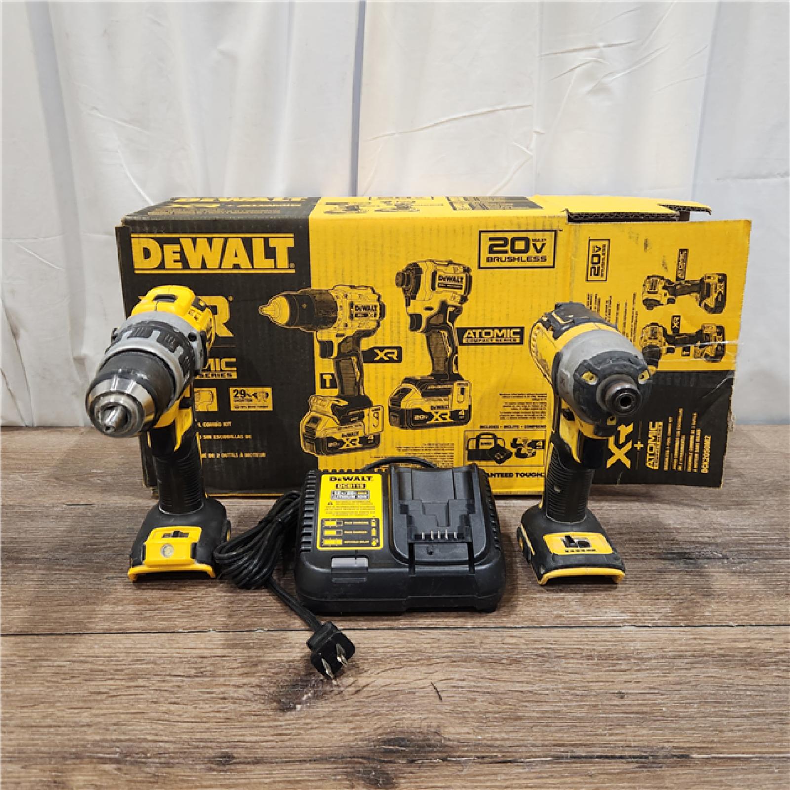 AS IS DEWALT 20V MAX XR Hammer Drill and ATOMIC Impact Driver 2 Tool Cordless Combo Kit with (2) 4.0Ah Batteries, Charger, and Bag