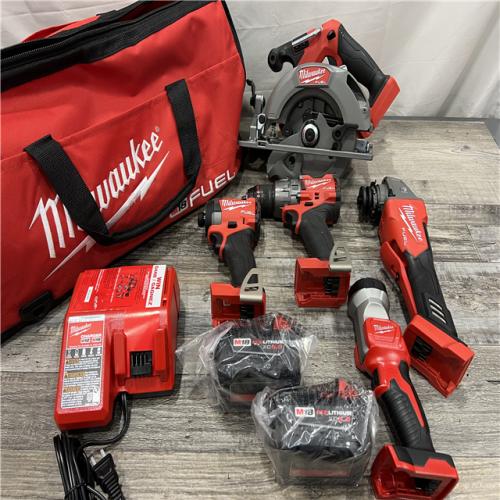 AS-IS MILWAUKEE M18 18-Volt Lithium-Ion Brushless Cordless FUEL Combo Kit (5-Tool) with 2-Batteries, 1-Charger, and Tool Bag