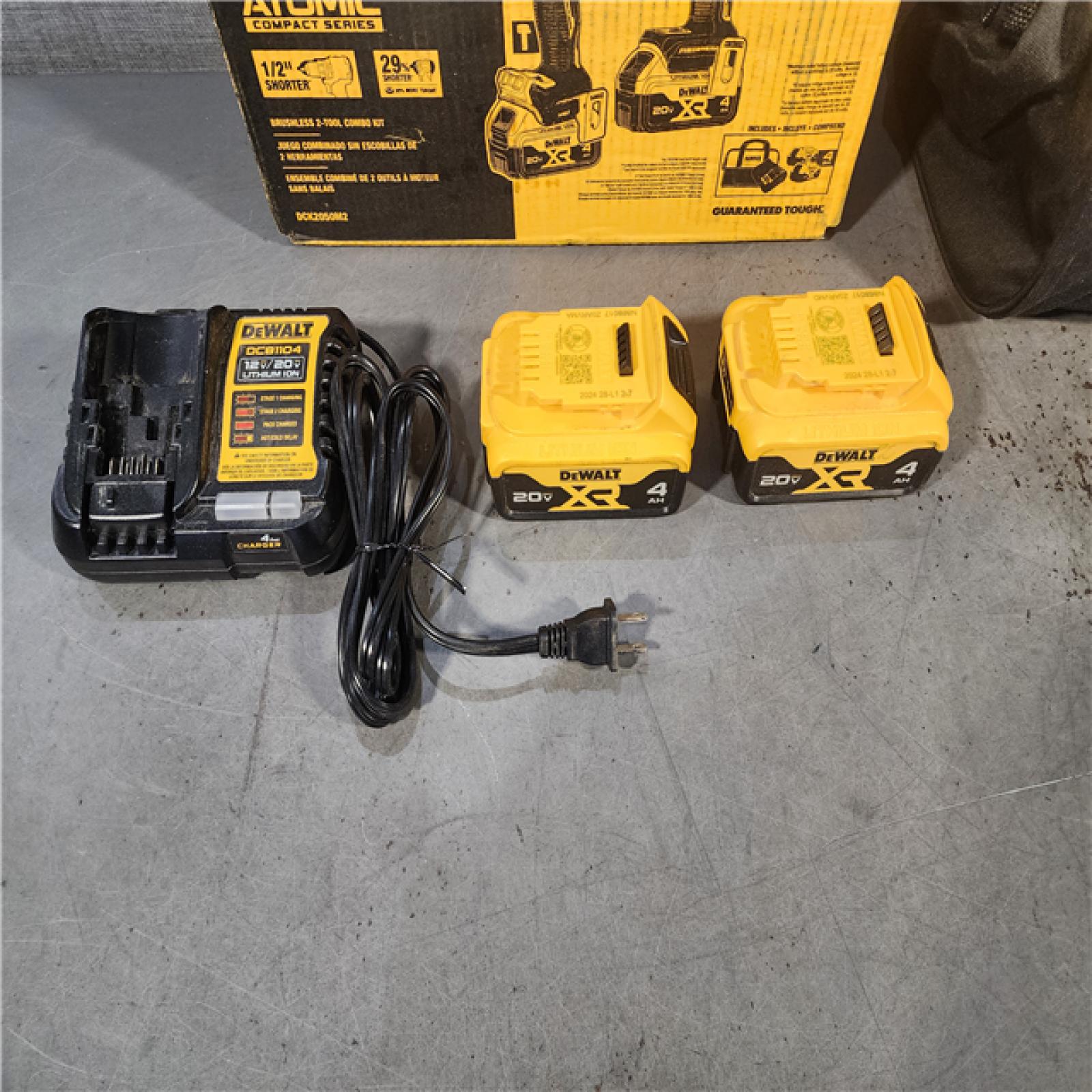 HOUSTON LOCATION - AS-IS DEWALT 20V MAX XR Hammer Drill and ATOMIC Impact Driver 2 Tool Cordless Combo Kit with (2) 4.0Ah Batteries, Charger, and Bag