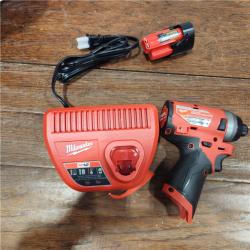 AS-IS Milwaukee M12 FUEL 12-Volt Lithium-Ion Brushless Cordless 1/4 in. Hex Impact Driver Kit with One 2.0 Ah Battery, Charger and Bag