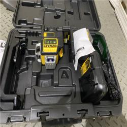 Houston location AS-IS DEWALT 12V MAX Lithium-Ion 100 Ft. Green Self-Leveling 3-Beam 360 Degree Laser Level with 2.0Ah Battery, Charger and Case