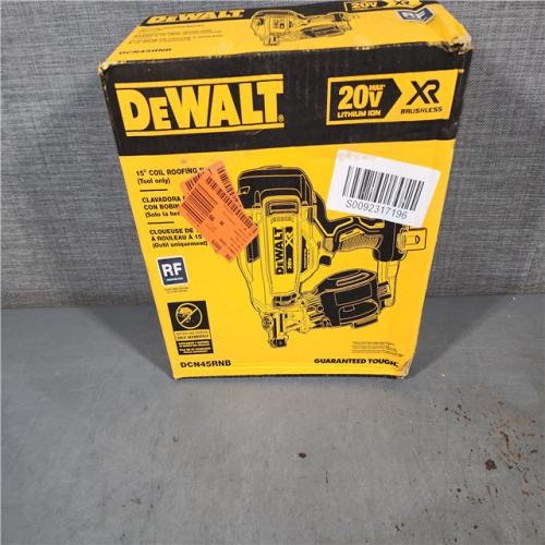 HOUSTON LOCATION - AS-IS DeWalt DCN45RNB 20V Max 15 Degree Cordless Coil Roofing Nailer (Tool Only)