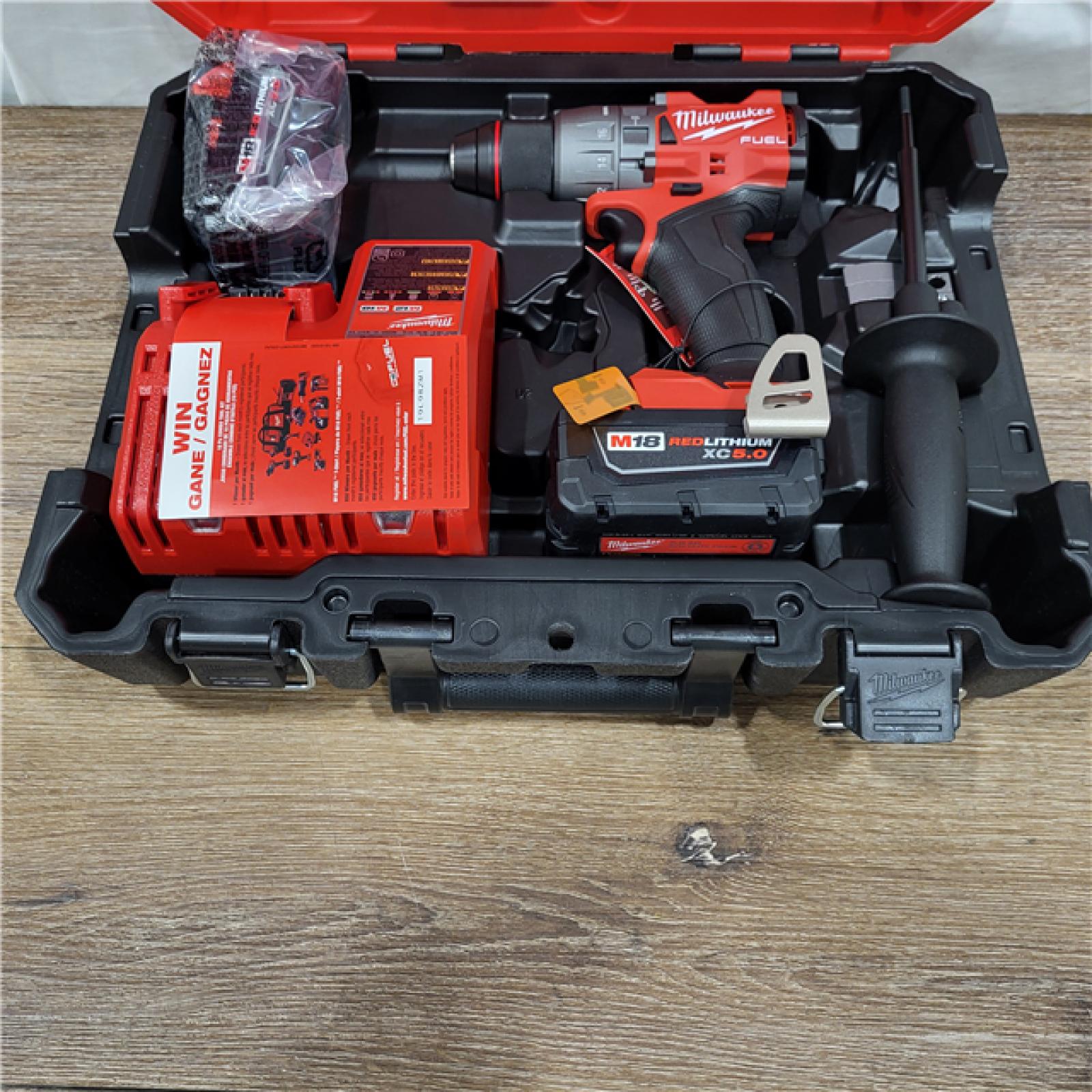 AS-IS Milwaukee 2904-22 Hammer Drill Driver Kit with Batteries  Charger & Tool Case  Red