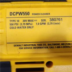 AS-IS DEWALT 20V MAX 550 PSI 1.0 GPM Cold Water Cordless Battery Power Cleaner with 4 Nozzles (Tool Only)