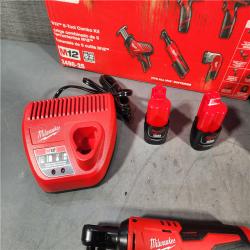 HOUSTON LOCATION - AS-IS (APPEARS LIKE NEW) MILWAUKEE M12 12V Lithium-Ion Cordless Combo Kit (5-Tool) with Two 1.5Ah Batteries, Charger & Tool Bag