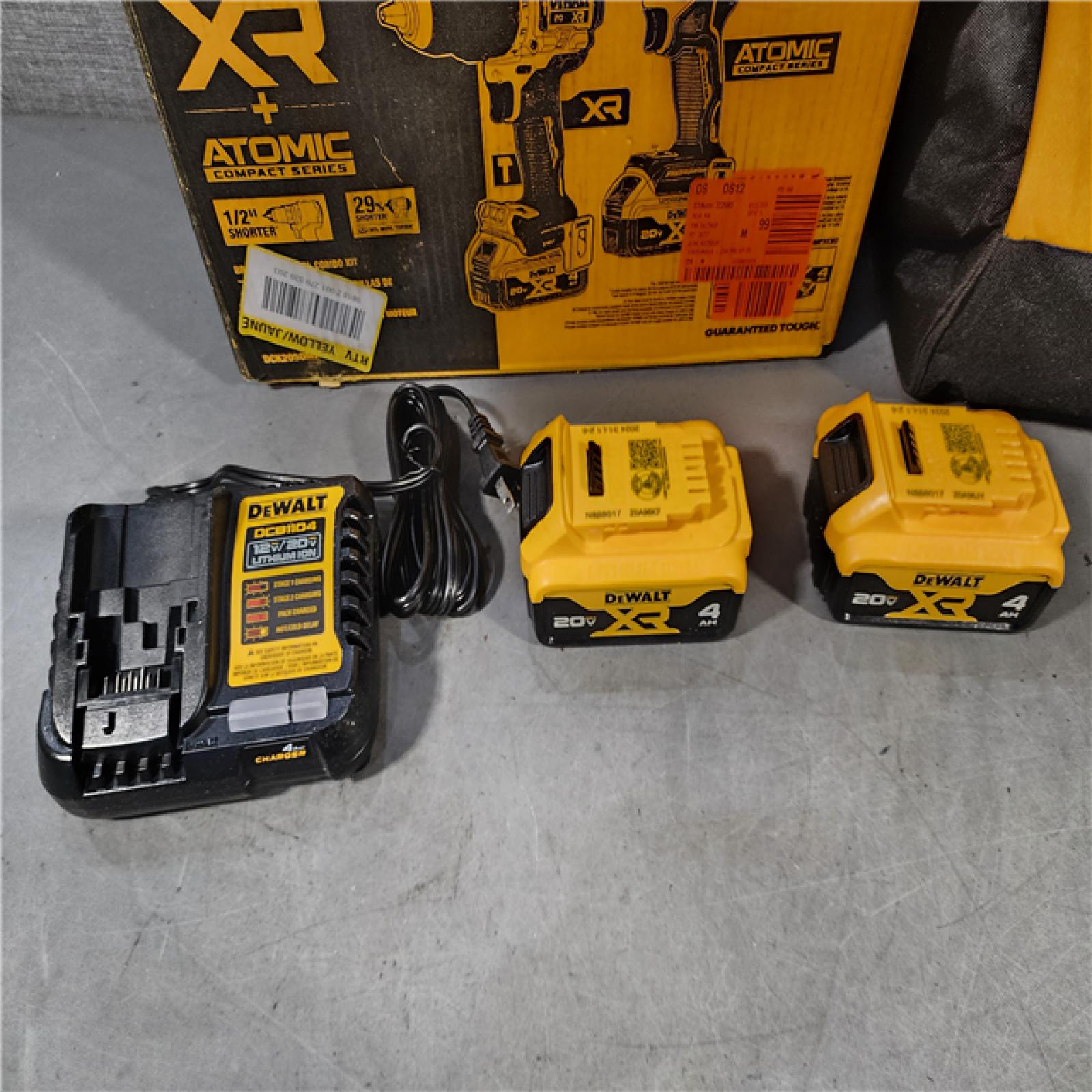 HOUSTON LOCATION - AS-IS DEWALT 20V MAX XR Hammer Drill and ATOMIC Impact Driver 2 Tool Cordless Combo Kit with (2) 4.0Ah Batteries, Charger, and Bag