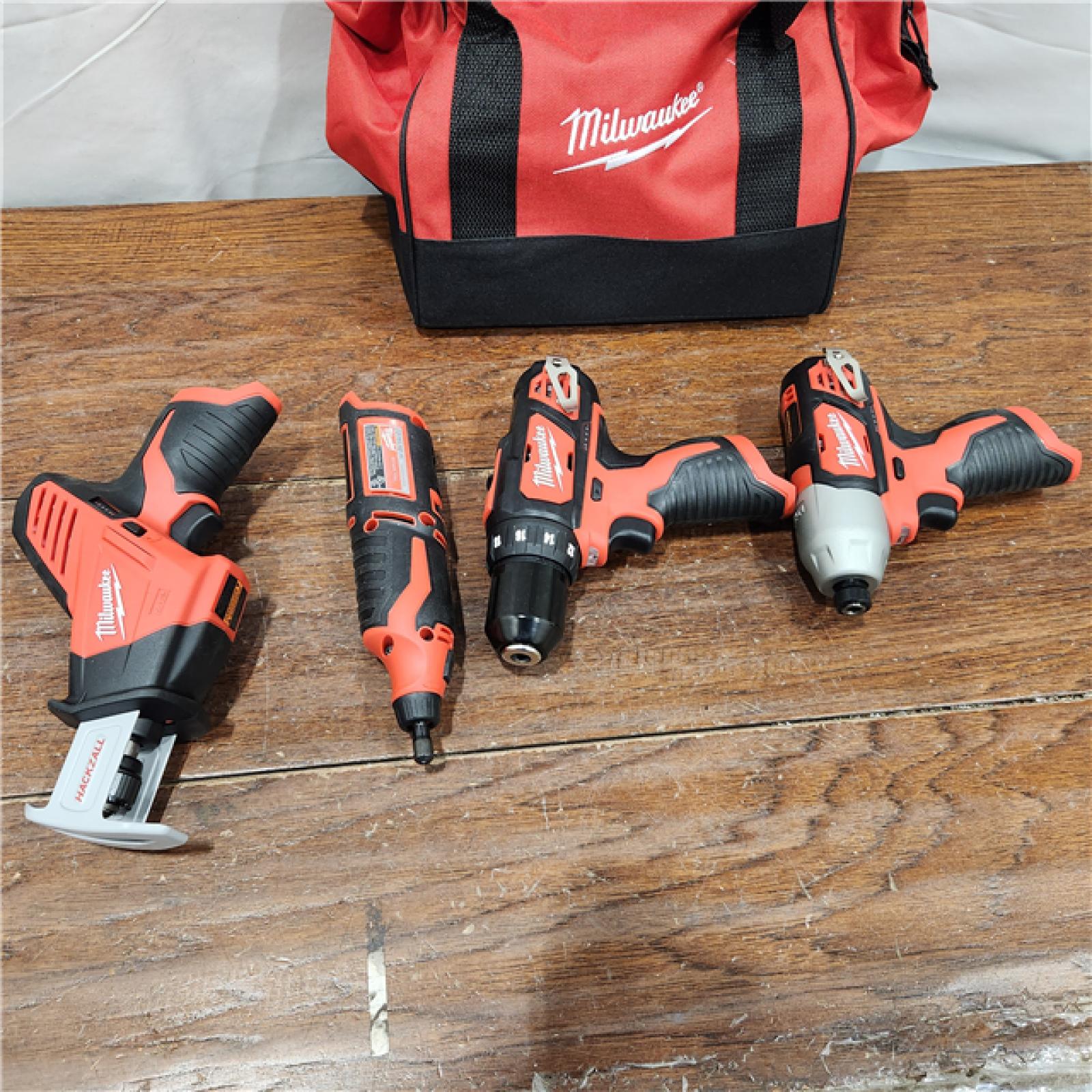 AS-IS M12 12V Lithium-Ion Cordless 4-Tool Combo Kit with (2) Compact 1.5Ah Batteries and Charger