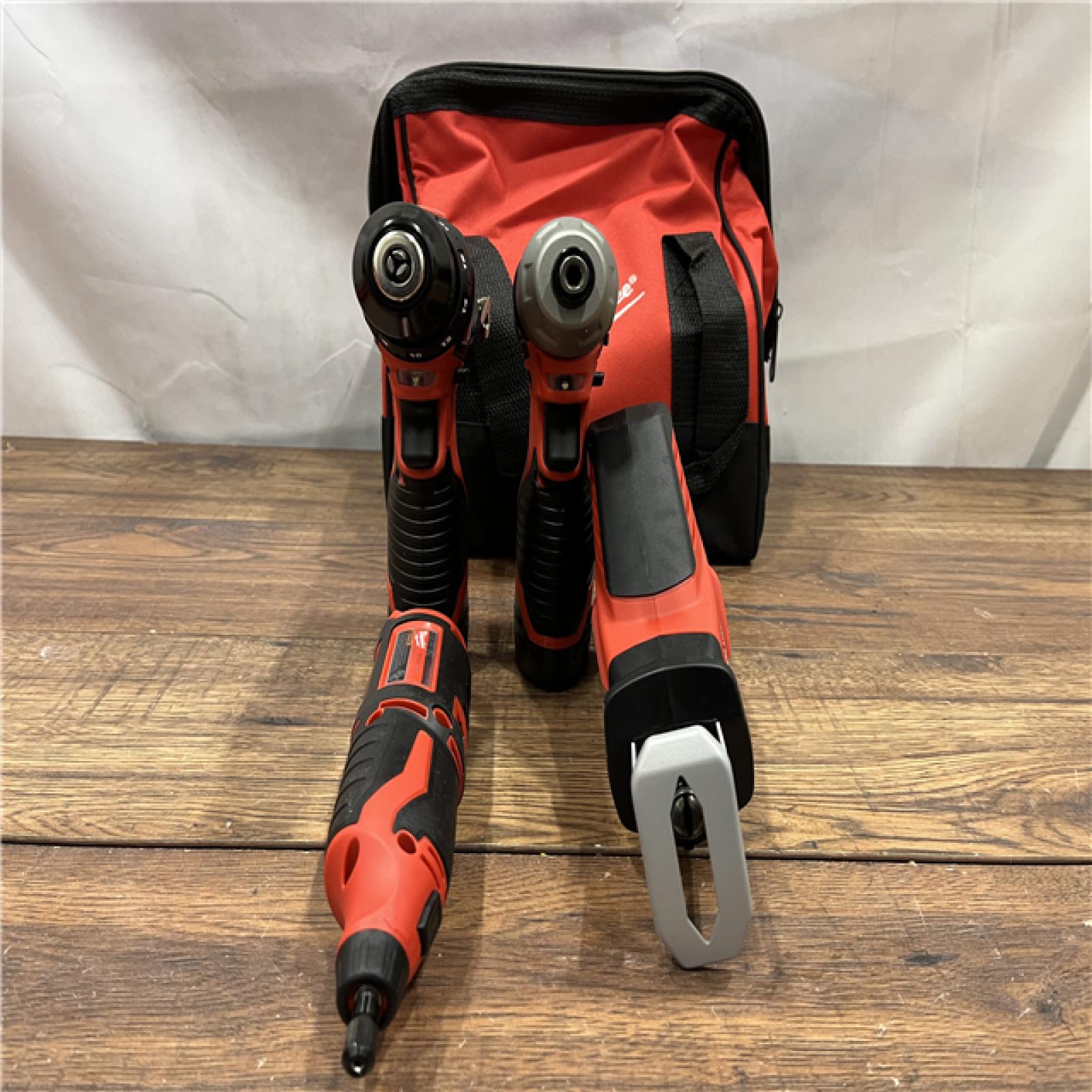 AS IS M12 12V Lithium-Ion Cordless 4-Tool Combo Kit with (2) Compact 1.5Ah Batteries and Charger