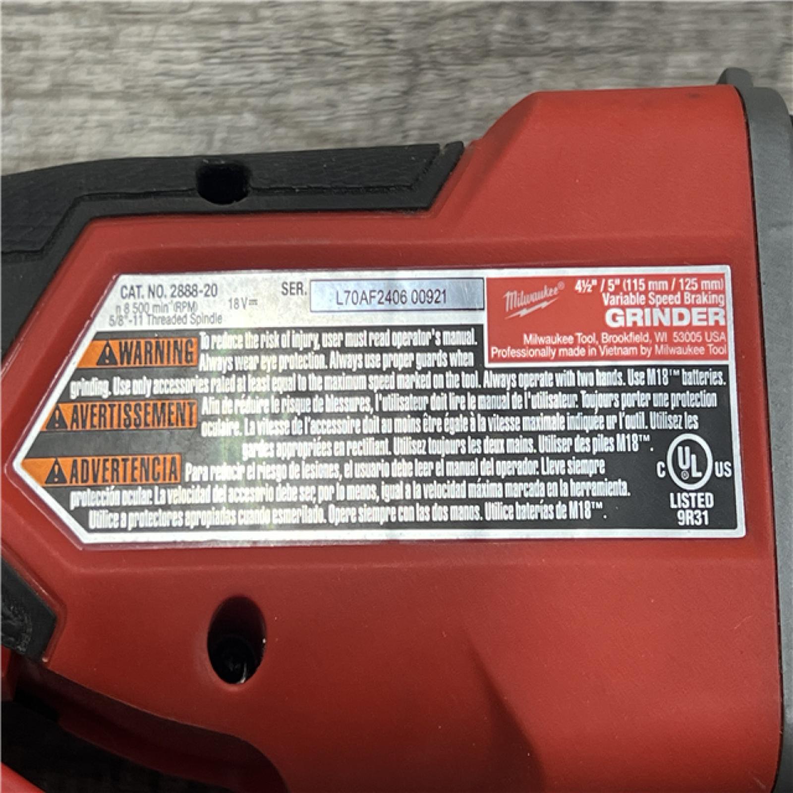 AS-IS MILWAUKEE M18 FUEL 18V Lithium-Ion Brushless Cordless 4-1/2 in./5 in. Grinder with Variable Speed & Paddle Switch (Tool-Only)