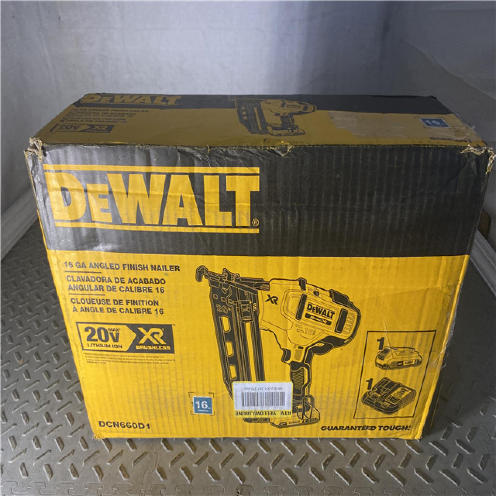 Houston location AS-IS DeWalt DCN660D1 20V 16 Gauge Cordless Angled Finish Nailer Kit W/ 2Ah Battery