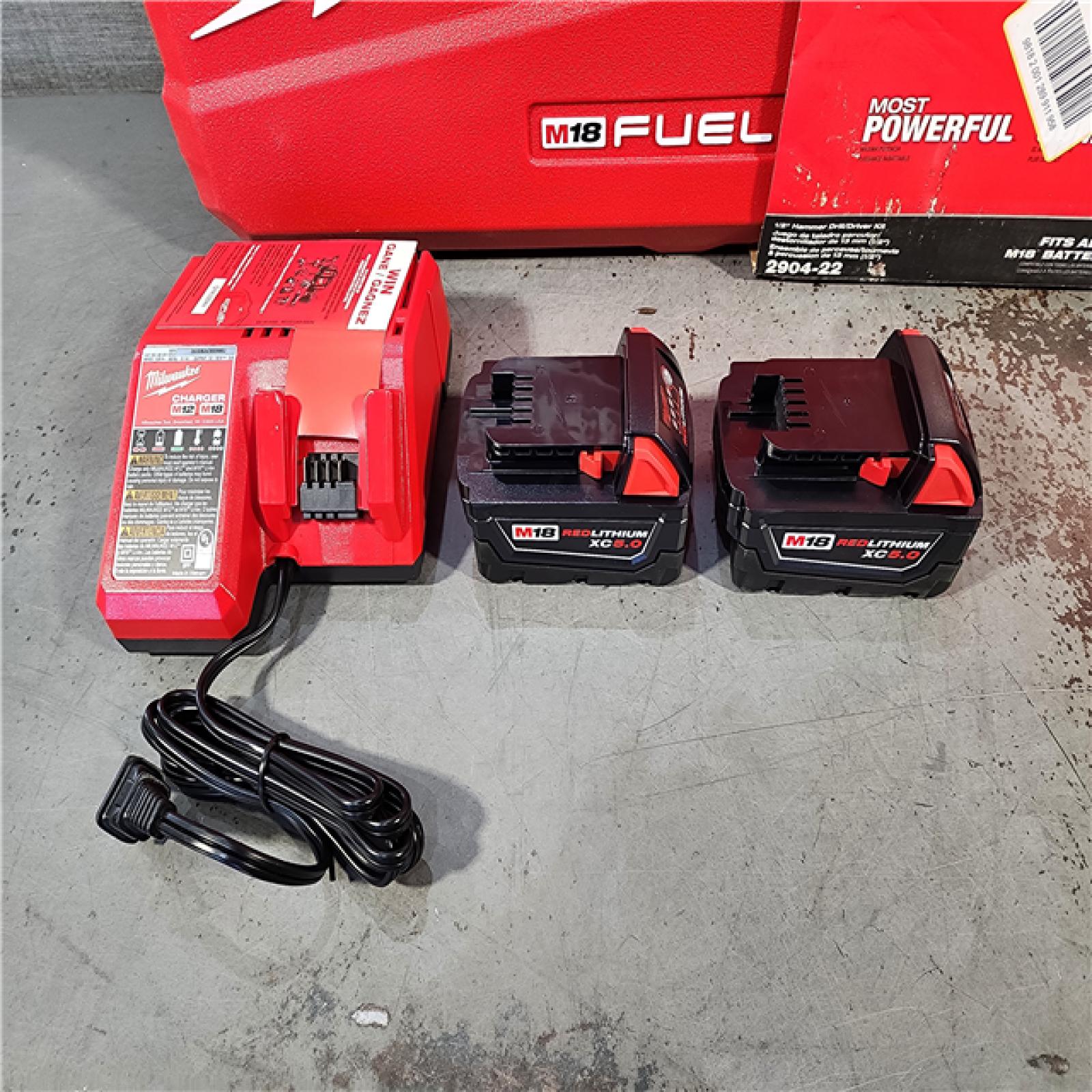 HOUSTON LOCATION - AS-IS (APPEARS LIKE NEW) Milwaukee 2904-22 Hammer Drill Driver Kit with Batteries  Charger & Tool Case  Red