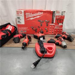 AS IS MILWAUKEE M12 12V Lithium-Ion Cordless Combo Kit (5-Tool) with Two 1.5Ah Batteries, Charger & Tool Bag