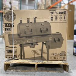 DALLAS LOCATION - Char-Griller Texas Trio 4-Burner Dual Fuel Grill with Smoker in Black