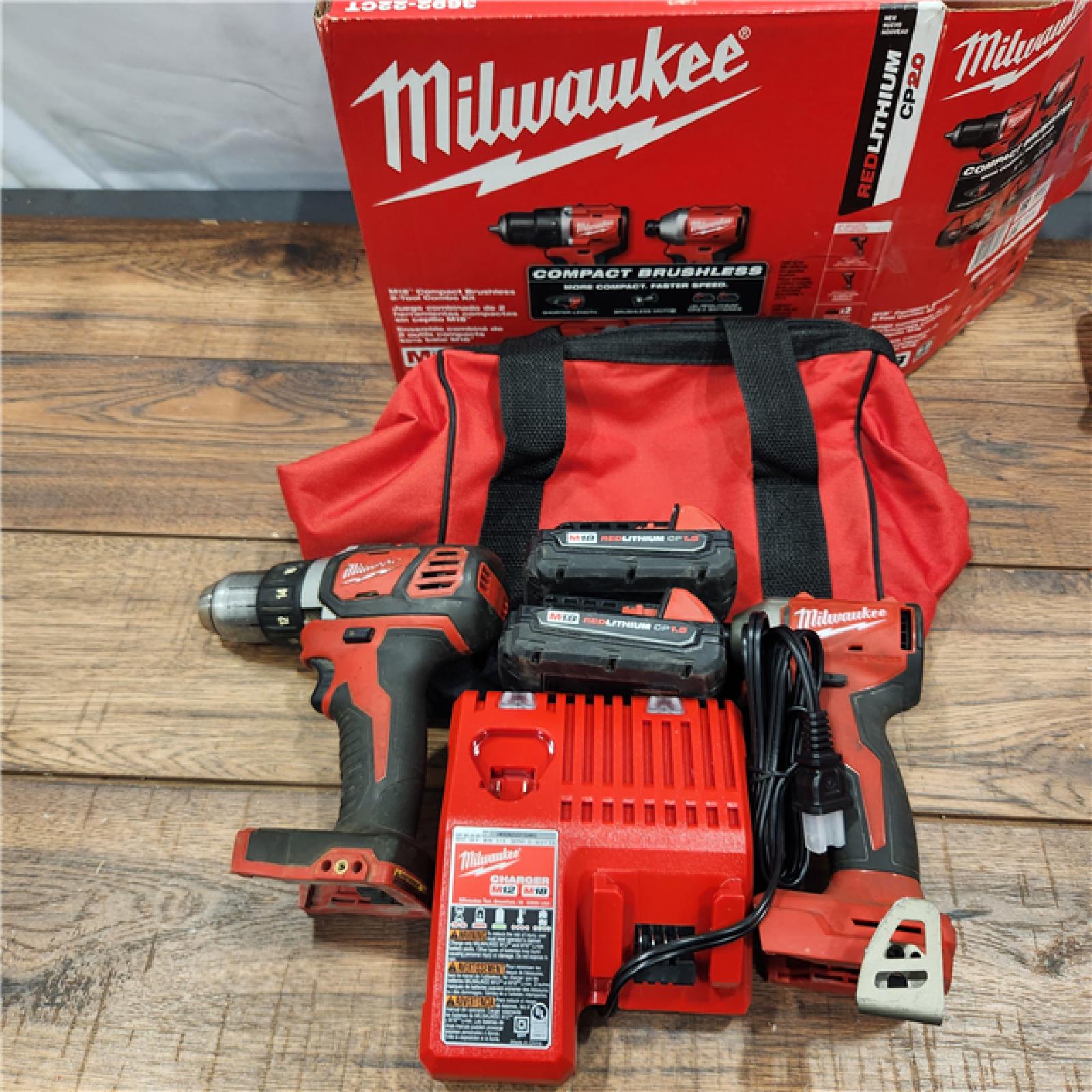 AS-IS M18 18V Lithium-Ion Brushless Cordless Compact Drill/Impact Combo Kit (2-Tool) W/(2) 2.0 Ah Batteries, Charger & Bag