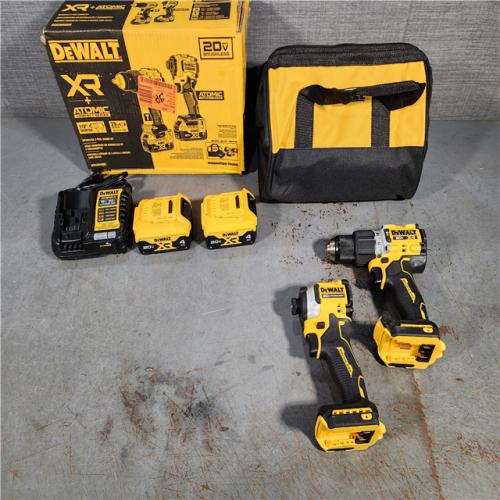 HOUSTON LOCATION - AS-IS DEWALT 20V MAX XR Hammer Drill and ATOMIC Impact Driver 2 Tool Cordless Combo Kit with (2) 4.0Ah Batteries, Charger, and Bag