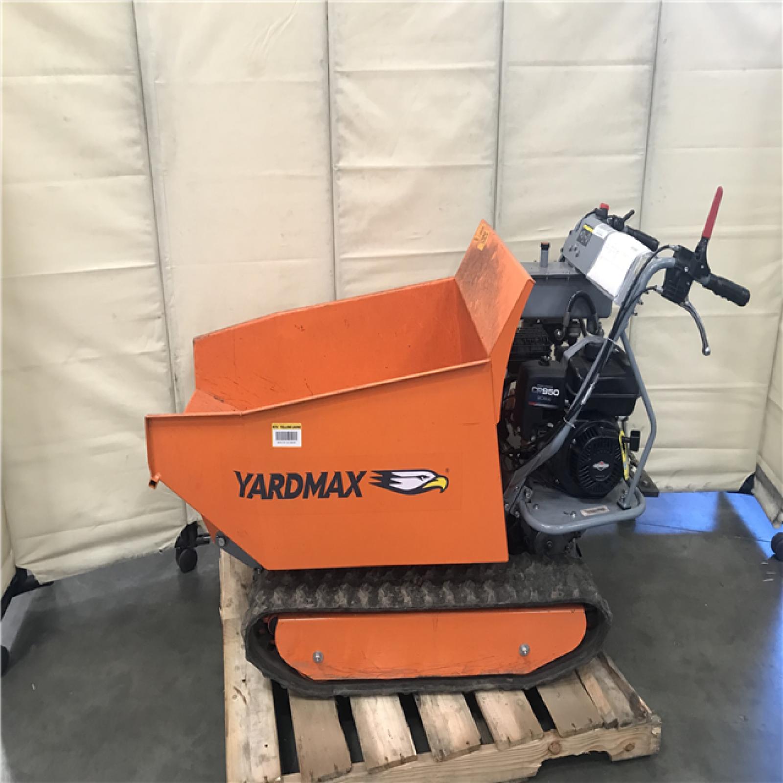 California AS-IS YARDMAX YD8105 Track Barrow with Hydraulic Assist 1100 Lb. Capacity Briggs and Stratton CR950 6.5 Hp 208cc