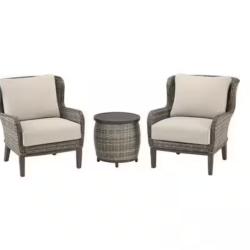 DALLAS LOCATION - Hampton Bay Cooper Lake 3-Piece Wicker Patio Conversation Set with CushionGuard Putty Cushions