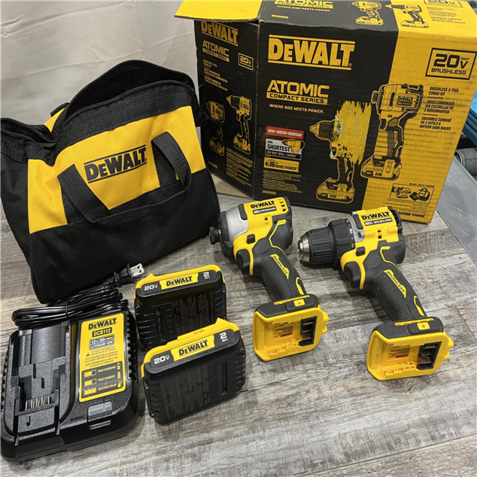 AS-IS DEWALT ATOMIC 20-Volt MAX Lithium-Ion Cordless Combo Kit (2-Tool) with (2) 2.0Ah Batteries, Charger and Bag