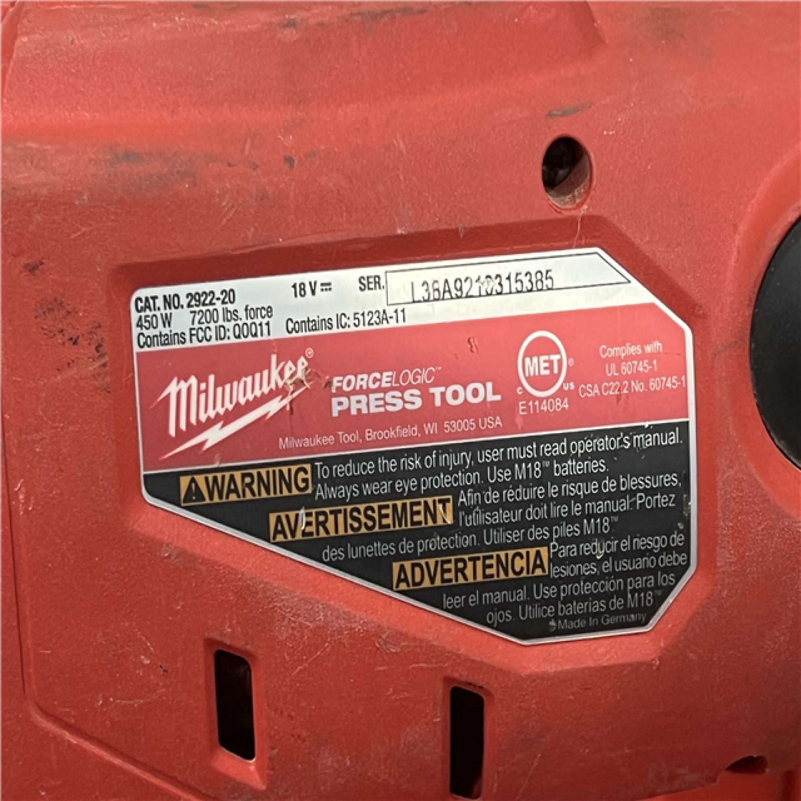 AS-IS Milwaukee M18 18-Volt Lithium-Ion Brushless Cordless FORCE LOGIC Press TOOL (TOOL ONLY)