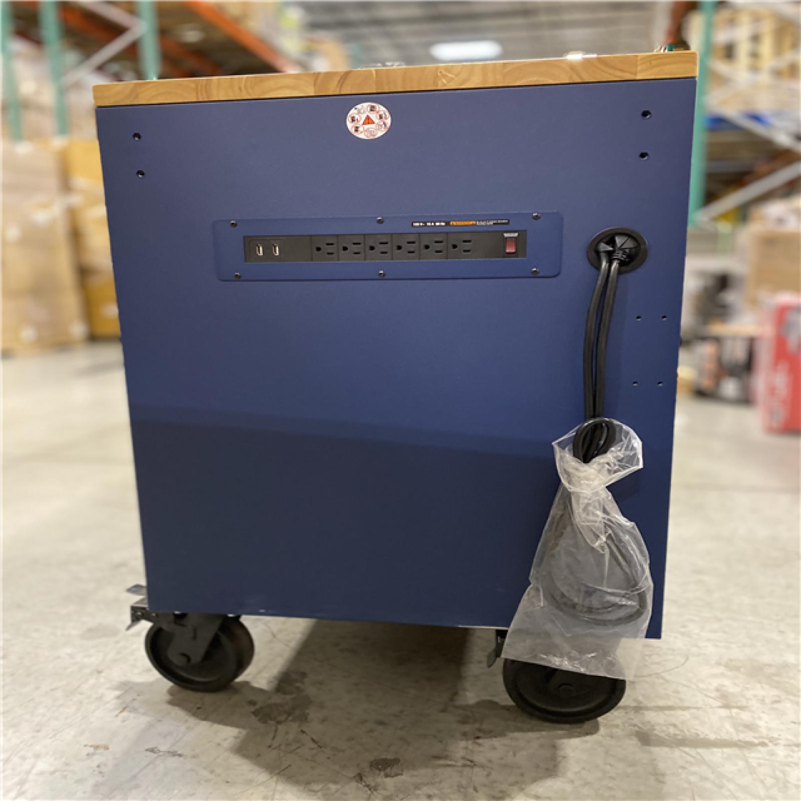 DALLAS LOCATION - Husky Tool Storage Heavy Duty 84 in. W x 24 in. D Matte Blue Mobile Workbench Cabinet