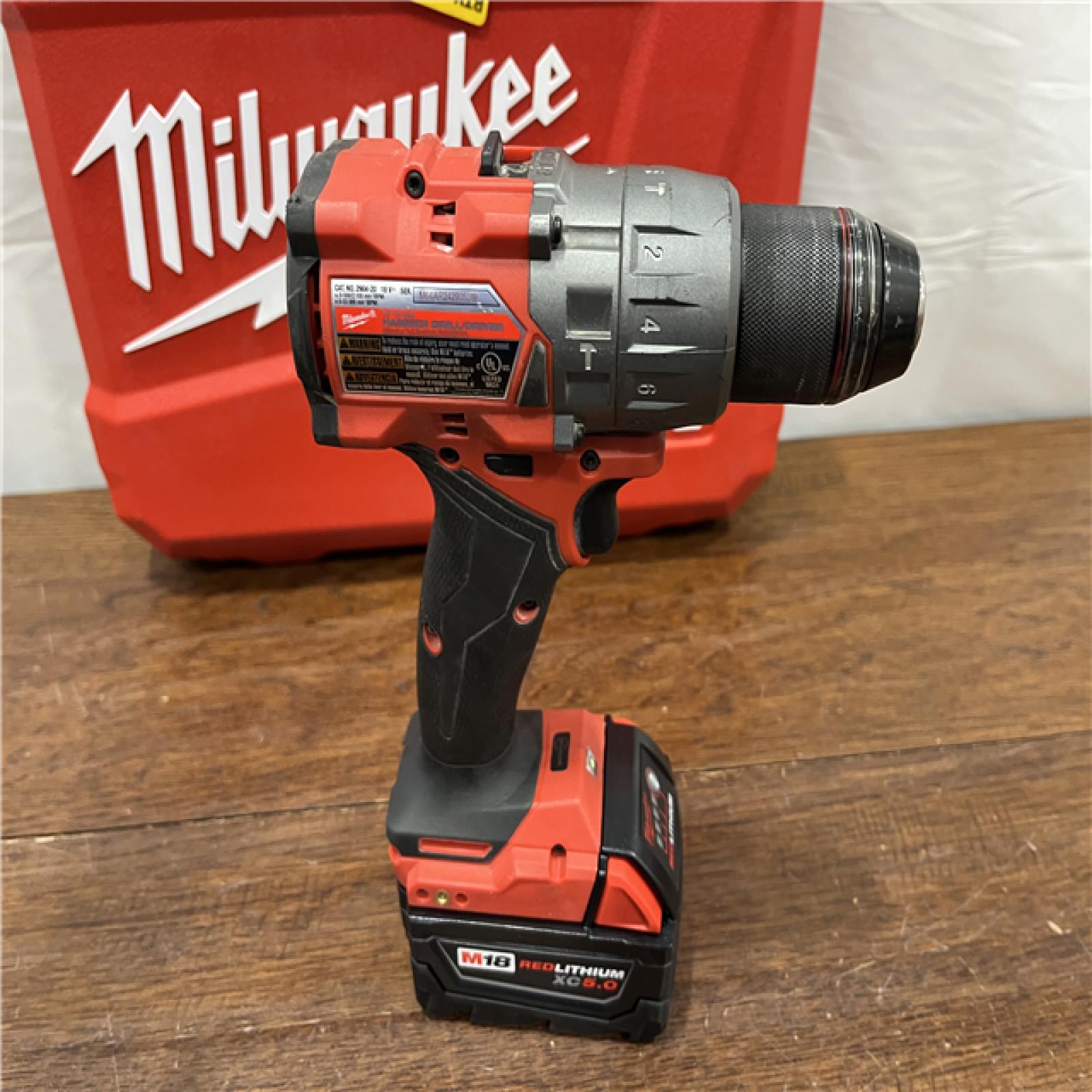 AS-IS Milwaukee 2904-22 Hammer Drill Driver Kit with Batteries  Charger & Tool Case  Red