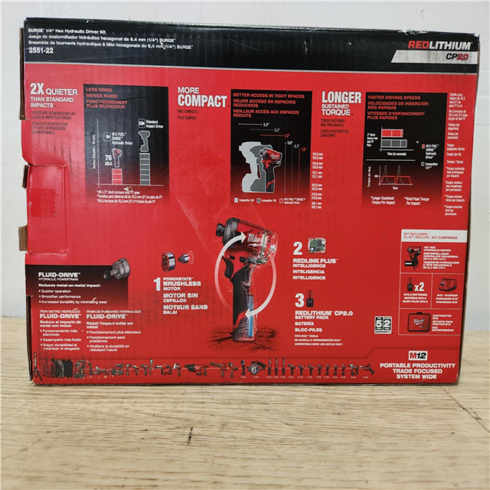 Phoenix Location Sealed Milwaukee M12 FUEL SURGE 12V Lithium-Ion Brushless Cordless 1/4 in. Hex Impact Driver Compact Kit w/Two 2.0Ah Batteries, Bag