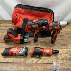 AS IS MILWAUKEE M12 12V Lithium-Ion Cordless Combo Kit (5-Tool) with Two 1.5Ah Batteries, Charger & Tool Bag