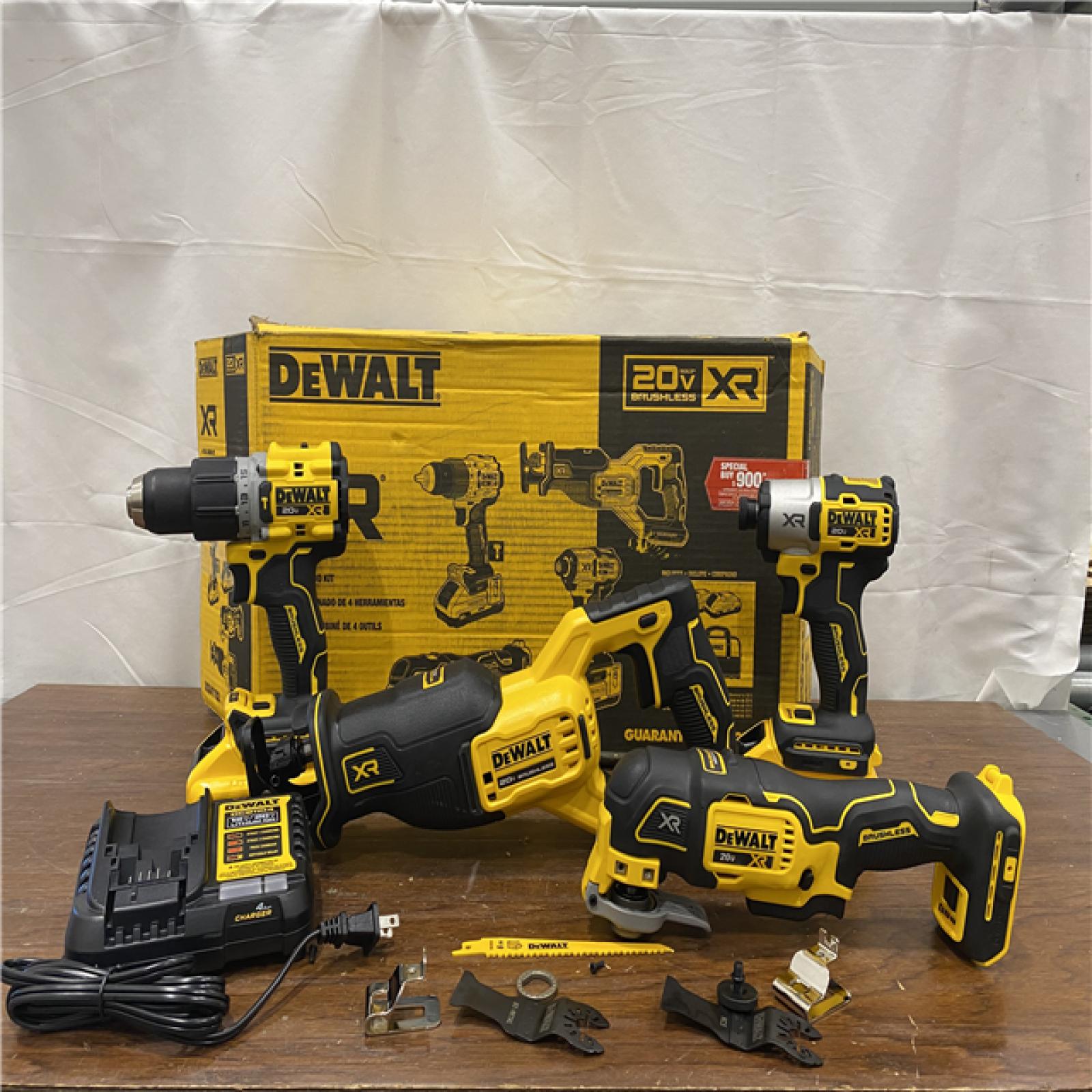 AS-IS DEWALT 20-Volt Maximum Lithium-Ion Cordless 4-Tool Combo Kit with (2) 4 Ah Batteries and Charger