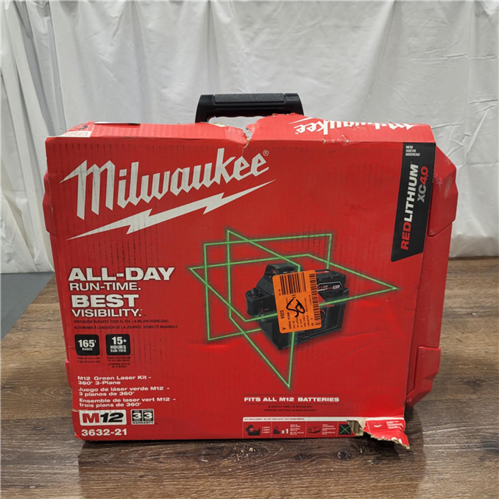 AS-IS Milwaukee-3632-21 M12 Green Beam Laser 360Â° 3-Plane Kit