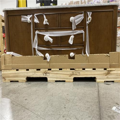 DALLAS LOCATION - Home Decorators Collection Collette 60 in. Double Sink Cinnamon Oak Bath Vanity with White Carrara Marble Top (Assembled)