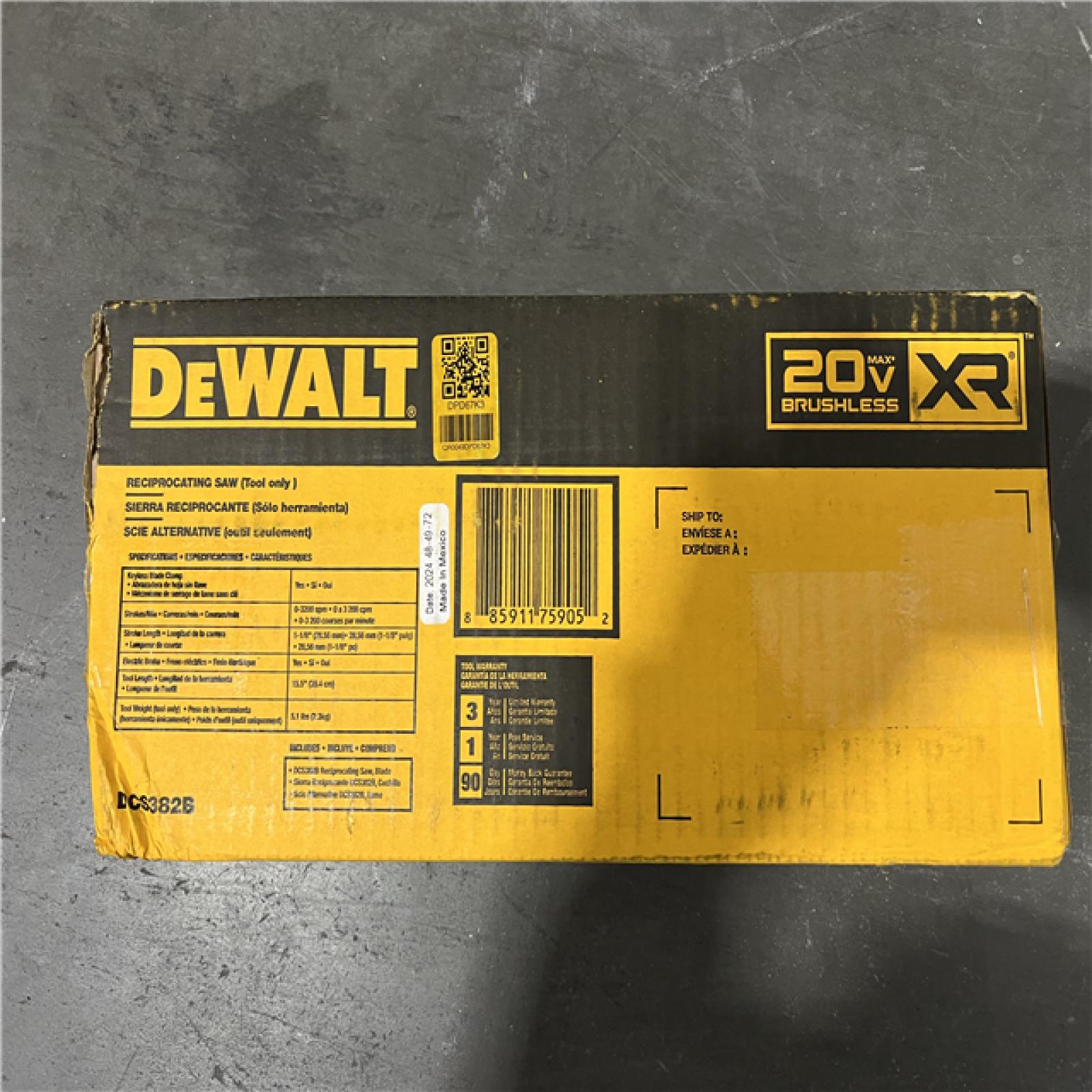 NEW! - DEWALT 20V MAX XR Cordless Brushless Reciprocating Saw (Tool Only)