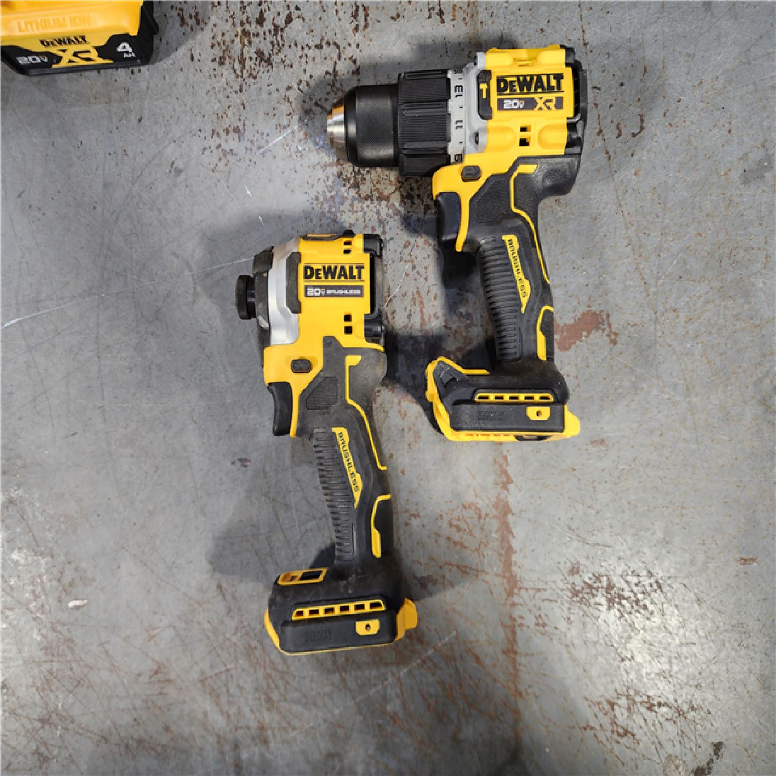 HOUSTON LOCATION - AS-IS DEWALT 20V MAX XR Hammer Drill and ATOMIC Impact Driver 2 Tool Cordless Combo Kit with (2) 4.0Ah Batteries, Charger, and Bag