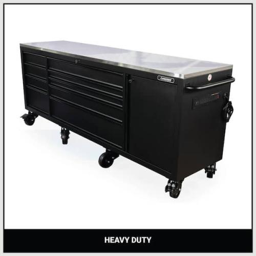 Phoenix Location Husky 96 in. W x 24 in. D 9-Drawer Heavy-Duty Mobile Workbench with Stainless Steel Top in Matte Black