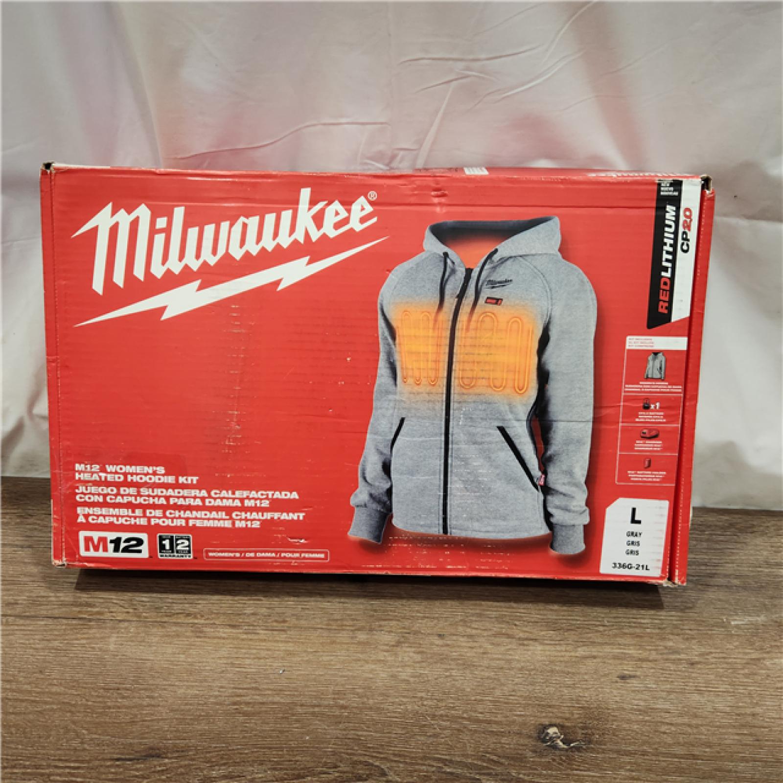 AS-IS Milwaukee Women's Large M12 12-Volt Lithium-Ion Cordless Gray Heated Jacket Hoodie Kit with (1) 2.0 Ah Battery and Charger