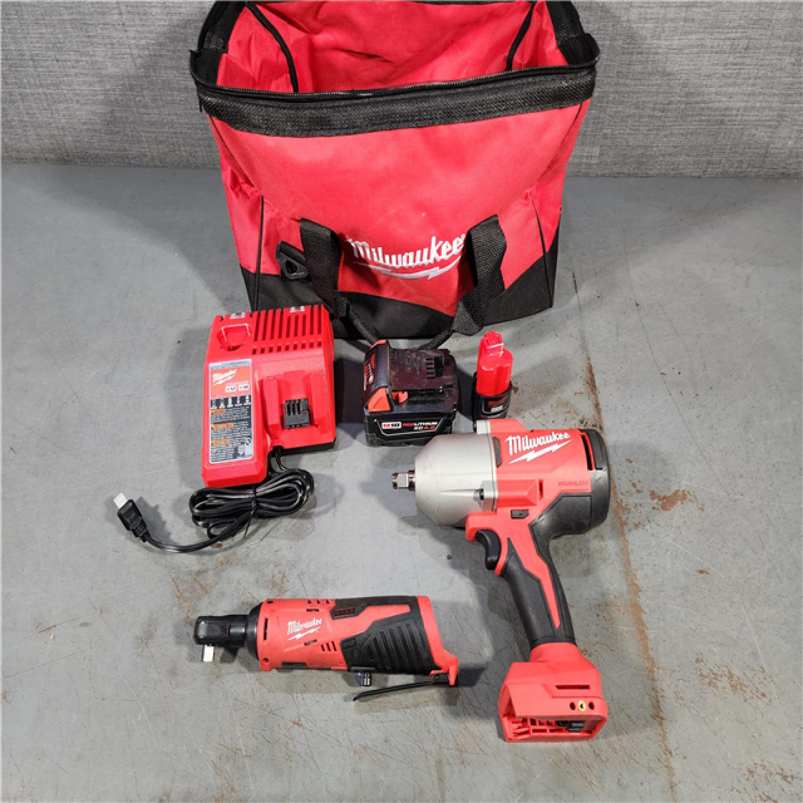 HOUSTON LOCATION - AS-IS M12/M18 12/18V Lithium-Ion Cordless 3/8 in. Ratchet and 1/2 in. High Torque Impact Wrench with Friction Ring Combo Kit