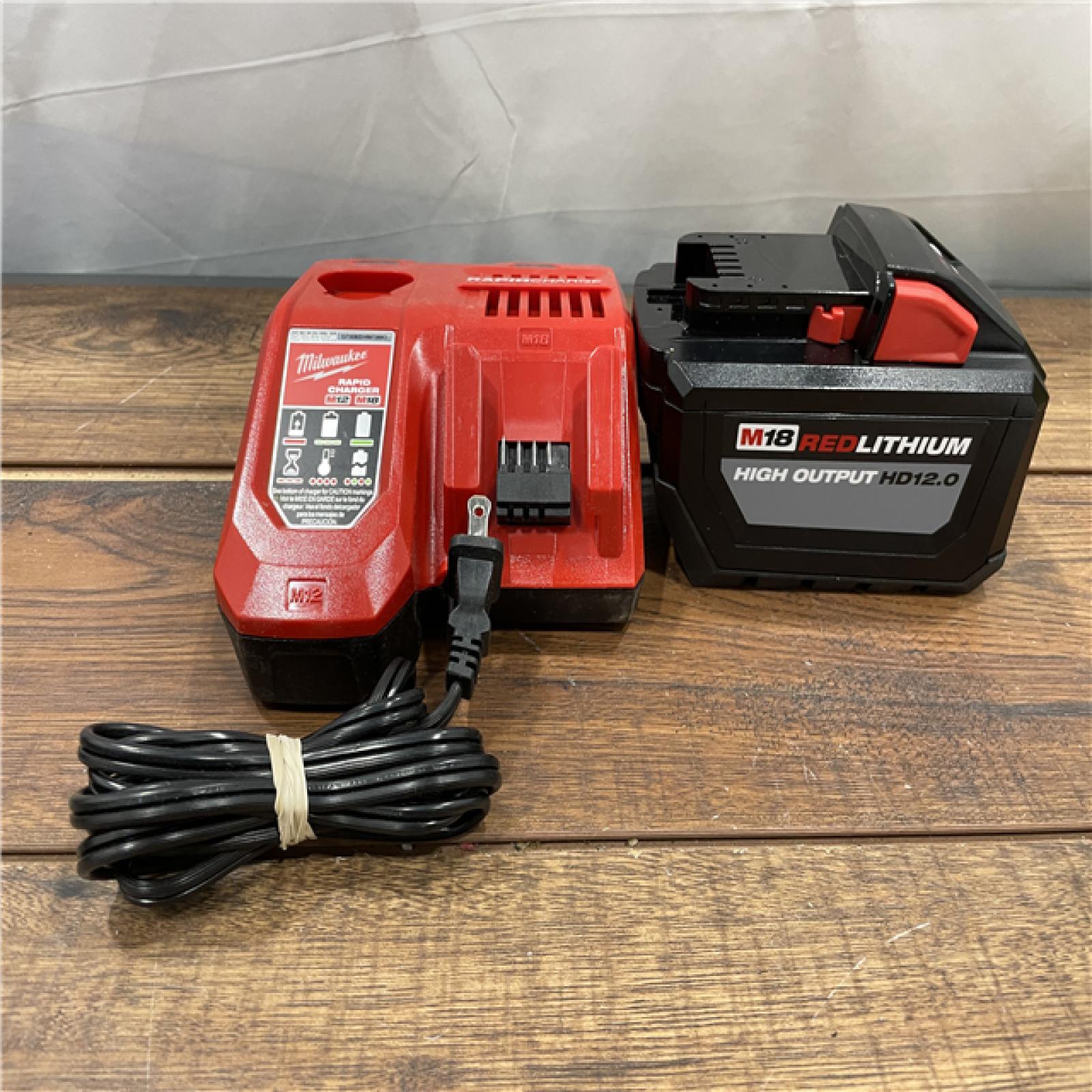 AS-IS Milwaukee M18 18-Volt Lithium-Ion High Output Battery Pack 12.0Ah and Rapid Charger Starter Kit