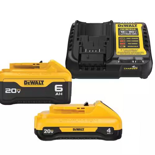 NEW! - DEWALT 20V MAX Lithium-Ion 6.0Ah and 4.0Ah Battery and Charger Starter Kit