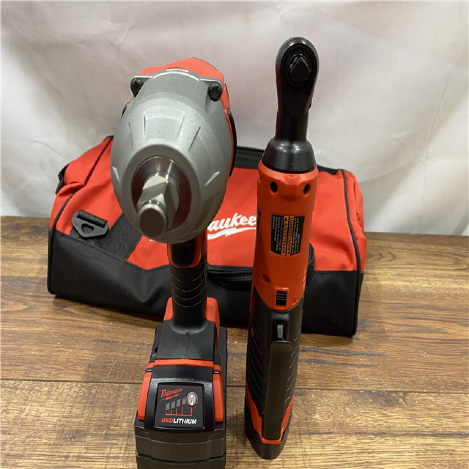 AS IS M18/M12 12/18V Lithium-Ion Cordless 3/8 in. Ratchet and 1/2 in. Impact Wrench with Friction Ring Combo Kit