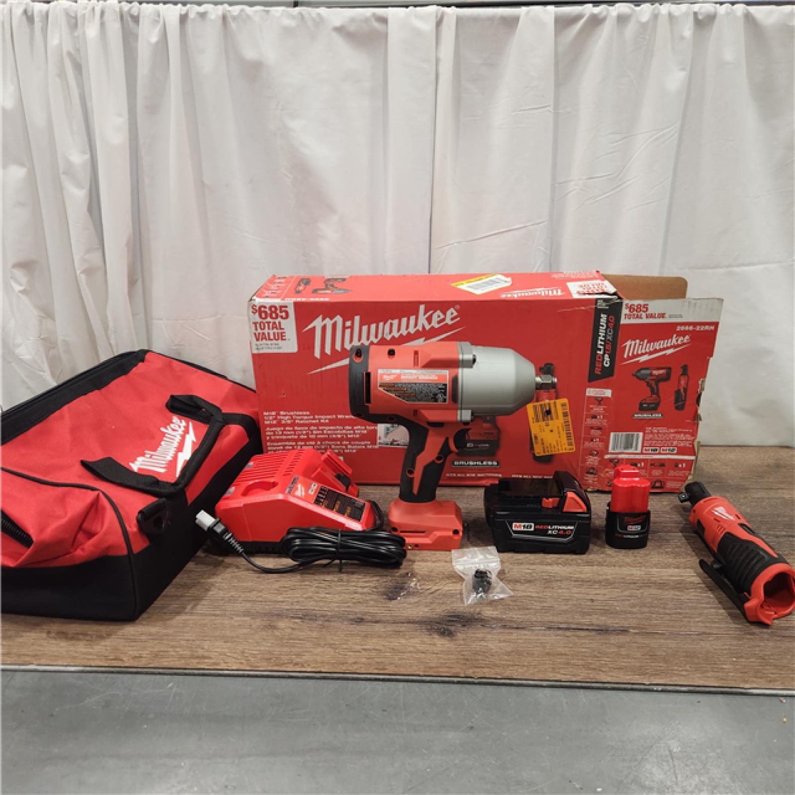 AS IS M12/M18 12/18V Lithium-Ion Cordless 3/8 in. Ratchet and 1/2 in. High Torque Impact Wrench with Friction Ring Combo Kit