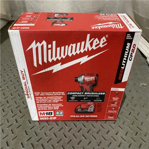 Houston location AS-IS Milwaukee M18 Compact Brushless 1/4  Hex Impact Driver Kit