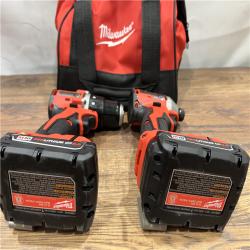 AS IS M18 18V Lithium-Ion Brushless Cordless Compact Drill/Impact Combo Kit (2-Tool) W/(2) 2.0 Ah Batteries, Charger & Bag