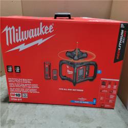 CALIFORNIA NEW MILWAUKEE M18 RED EXTERIOR DUAL SLOPE ROTARY LASER LEVEL KIT W/ RECEIVER,REMOTE,TRIPOD&GRADE ROD