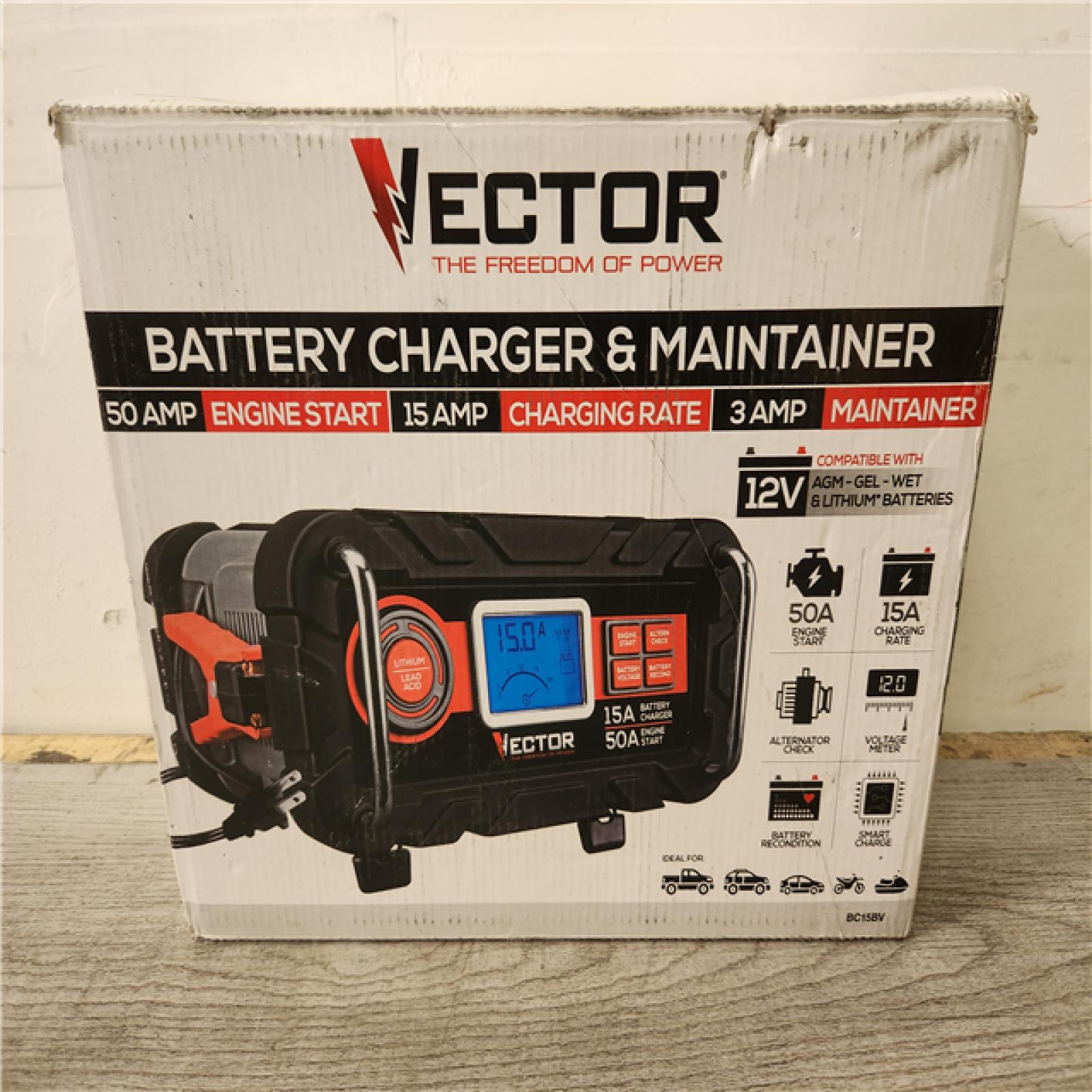 Phoenix Location VECTOR 15 Amp Automatic 12V Battery Charger with 50 Amp Engine Start and Alternator Check