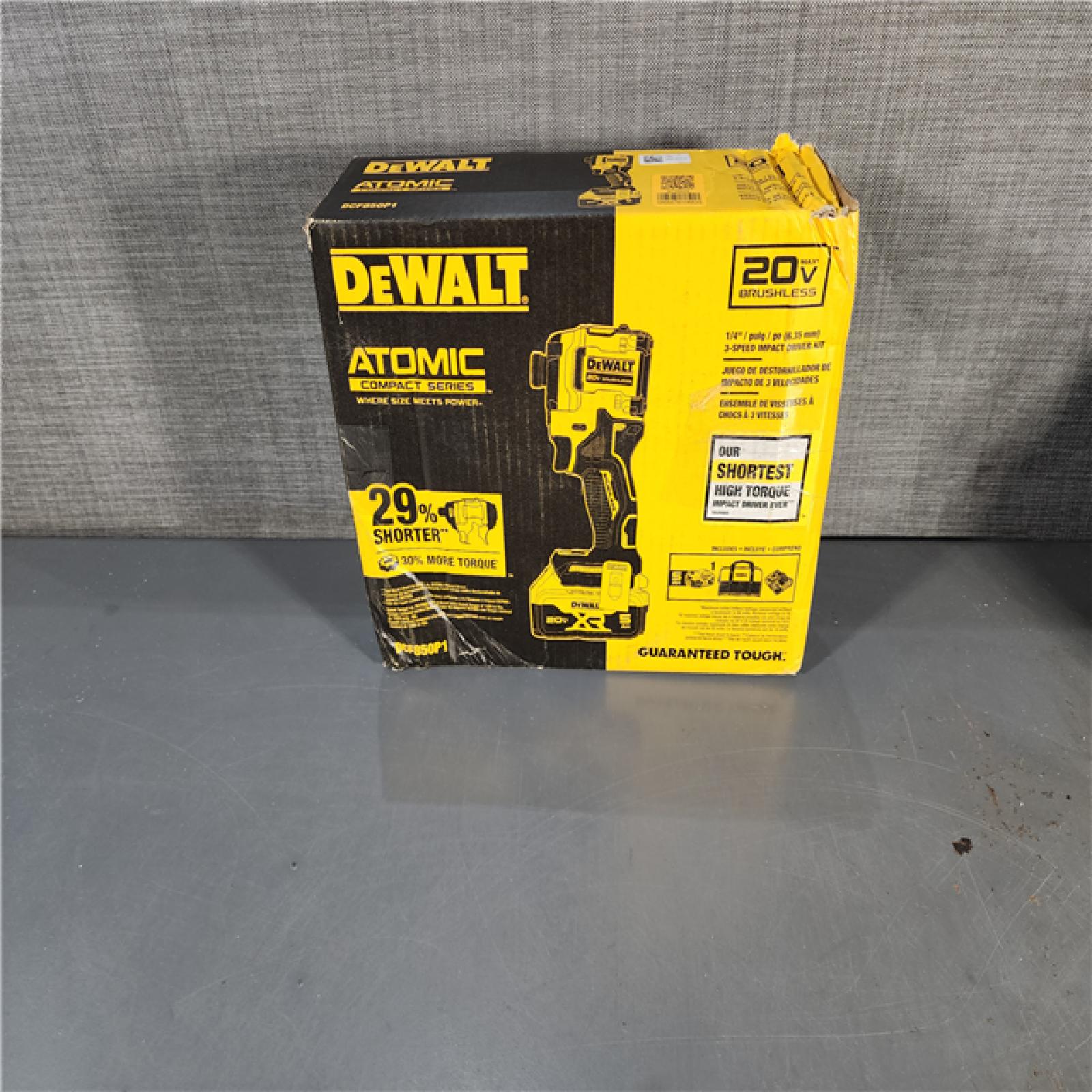 HOUSTON LOCATION - AS-IS (APPEARS LIKE NEW) DEWALT ATOMIC 20V MAX Lithium-Ion Cordless 1/4 in. Brushless Impact Driver Kit, 5 Ah Battery, Charger, and Bag